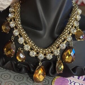 New Design Charm Fashion Coffee Rhinestone Pendants Gold tone necklace